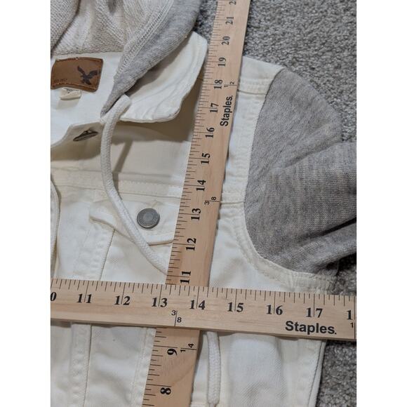 AMERICAN EAGLE WHITE GRAY HOODED JEAN DENIM JACKET SIZE SMALL - Picture 7 of 7